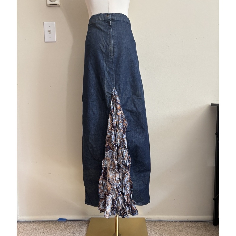 NWOT Y2K Pyramid Collection Denim Maxi Skirt Plus Size 1X Paisley Boho Hippie